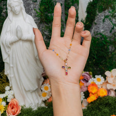 Radiant Cross Necklace – Gold & Multicolor Christian Faith Jewelry of Light & Grace