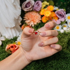 Sacred Heart Gemstone Ring – Gold Plated Love & Faith Statement Jewelry