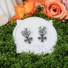 Grace Bloom Cross Earrings – Layered Christian Floral Cross Studs
