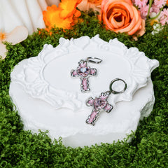 Heart of Faith Cross Hoop Earrings – Christian Pink Heart Drop Earrings
