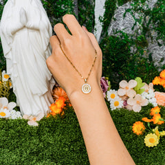 Our Lady Halo Necklace – Gold-Toned Virgin Mary Pendant with Sparkling Stones