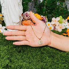 Our Lady Halo Necklace – Gold-Toned Virgin Mary Pendant with Sparkling Stones