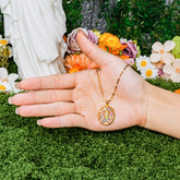 Our Lady of Guadalupe Necklace – Gold-Toned Faith Pendant with Multicolor Zircon