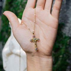 Radiant Cross Necklace – Christian Faith Jewelry with Multicolor Gemstones