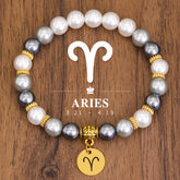 12 Zodiac Pearl Bracelet – Astrology Charm Bead Bracelet
