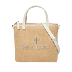 He Is Risen Print Christian Faith Straw Crossbody Tote Bag