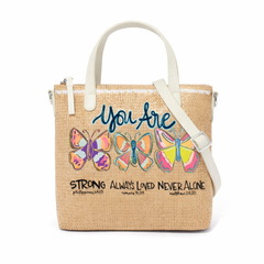 You Are Strong Always Loved Never Alone Print Christian Faith Straw Crossbody Tote Bag