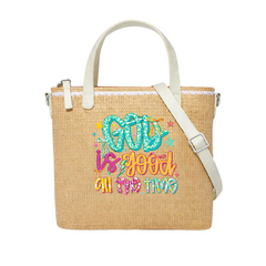 God is Good All the Time Print Christian Faith Straw Crossbody Tote Bag