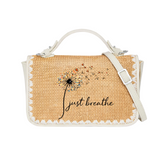 Just Breathe Print Christian Faith Straw Baguette Crossbody Bag
