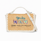 You Are Strong Always Loved Never Alone Print Christian Faith Straw Baguette Crossbody Bag