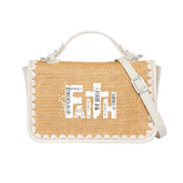 Faith Print Christian Faith Straw Baguette Crossbody Bag