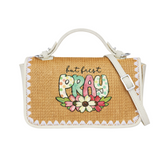 But First Pray Print Christian Faith Straw Baguette Crossbody Bag