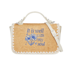 It Is Well With My Soul Flower Print Christian Faith Straw Baguette Crossbody Bag
