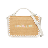 Amazing Grace Print Christian Faith Straw Baguette Crossbody Bag