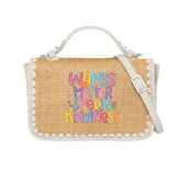Words Matter Speak Kindness Print Christian Faith Straw Baguette Crossbody Bag