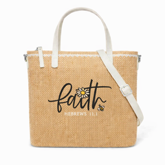 Faith Hebrews 11:1 Print Christian Faith Straw Crossbody Tote Bag