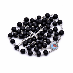 Black Wooden Rosary Necklace – Handcrafted Cross Beaded Chain
