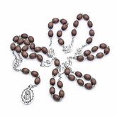 Seven Sorrows Rosary Necklace – Long Wooden Beads with Cross