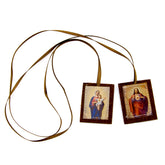 Catholic Brown Scapular Necklace with Sacred Images – Fabric Pendant Design