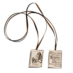 Catholic Brown Scapular Necklace with Sacred Images – Fabric Pendant Design