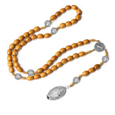 Catholic Wooden Rosary Necklace with Miraculous Medal & St. Benedict Charm