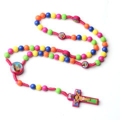 Colorful Kids Catholic Rosary with Cartoon Crucifix – Children Prayer Beads Necklace