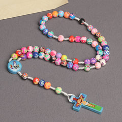 Colorful Kids Catholic Rosary with Cartoon Crucifix – Children Prayer Beads Necklace