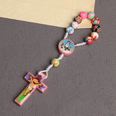 Colorful Floral Kids Rosary Necklace with Cartoon Cross