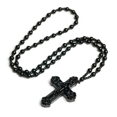 Classic Catholic Rosary Necklace with Cross Pendant – Solid Color Prayer Beads