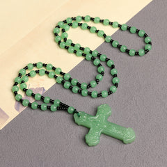 Classic Catholic Rosary Necklace with Cross Pendant – Solid Color Prayer Beads