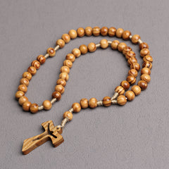 Wooden Rosary Necklace with Cross Pendant – Natural Prayer Beads
