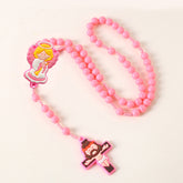 Kids Cartoon Rosary Necklace with Cross – Colorful Prayer Beads for Children