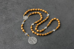 St. Benedict Rosary Necklace – Protection & Faith Wooden Prayer Beads