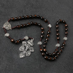 St. Benedict Rosary Necklace – Protection, Faith & Wooden Prayer Beads