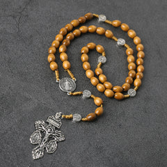 St. Benedict Rosary Necklace – Protection, Faith & Wooden Prayer Beads