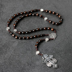 St. Benedict Rosary Necklace – Protection, Faith & Wooden Prayer Beads
