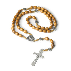 Catholic Wooden Rosary with St. Benedict Medal & Crucifix – Handmade Prayer Beads Necklace