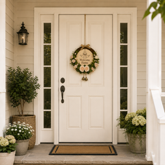 Faith Lives Here, Jesus Welcome Door Sign with Greenery Wreath – Farmhouse Front Door Decor for Indoor & Outdoor Home, Housewarming Gift with Bonus Damage-Free Hook