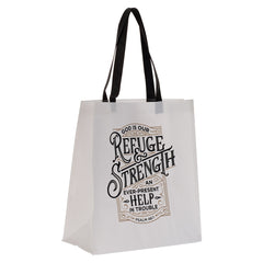 Refuge and Strength Black and White Shopping Tote Bag - Psalm 46:1
