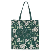 Strength And Dignity Green Floral Reusable Non Woven Shopping Tote Bag Proverbs 31:25
