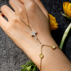 Byzantine Cross Water Lily July Birth Flower Hand Chain