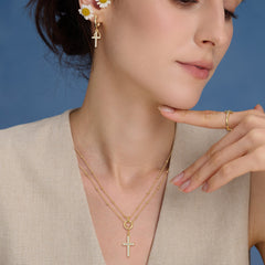 Gold Layered Circle Cross Earrings