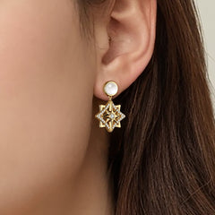Pave North Star with Moonstone Drop Earrings