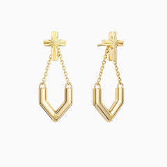 ‘Take the first step in faith' V Chain Cross Drop Earrings