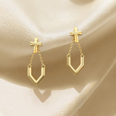 ‘Take the first step in faith' V Chain Cross Drop Earrings