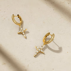 Byzantine Cross Amulet Huggie Hoop Earrings