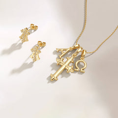 Alpha Omega Cross Stud Earrings