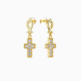 Ichthys Cross Dangle Stud Earrings