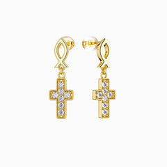Ichthys Cross Dangle Stud Earrings