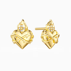 Sacred Heart Flame Stud Earrings
